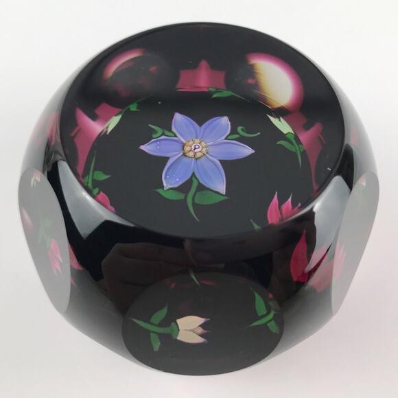 Perthshire 1980C Floral Amethyst Flash Overlay Faceted Lampwork Paperweight Cert - Picture 3 of 16